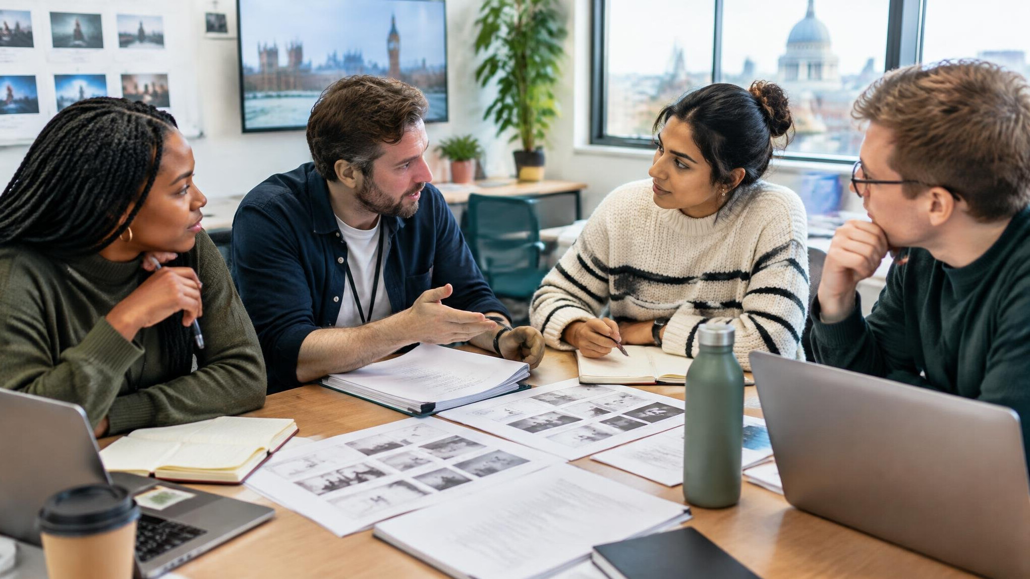 Editorial team planning show coverage around a table