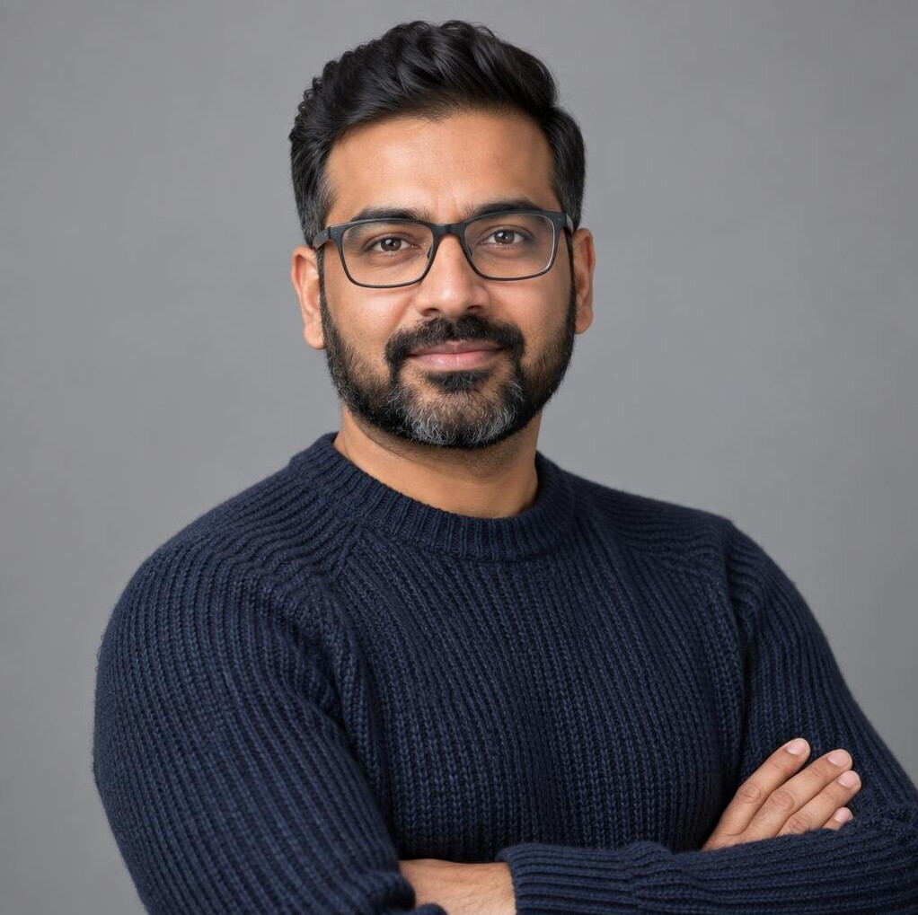 Portrait of a South Asian man with glasses