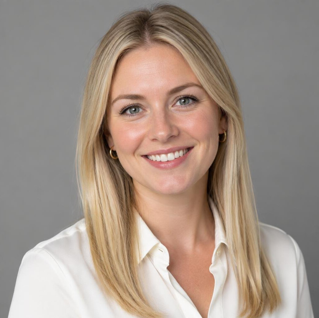 Portrait of a white British woman with blonde hair